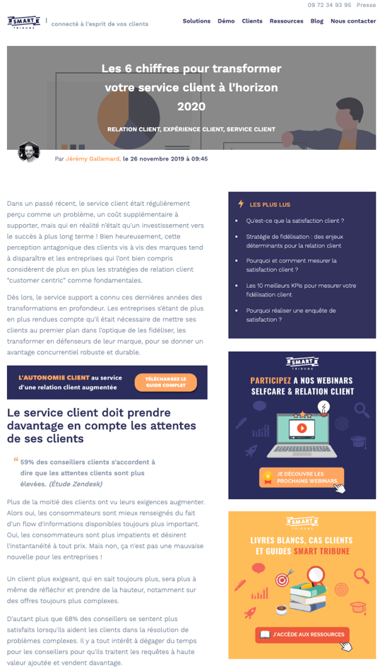 Exemple d'un article Smart Tribune sur leur blog