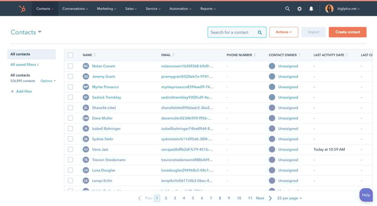 Hubspot permet d'avoir une vue instantanée de vos contacts 