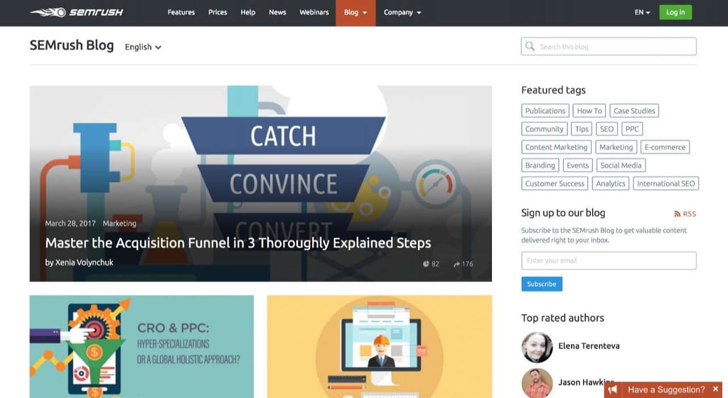 Le Blog sur le référencement SEO et les mots-clés de SEMRush